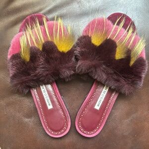2017 Manolo Blahnik Pelosusrafo Fur Slide Sandals 38